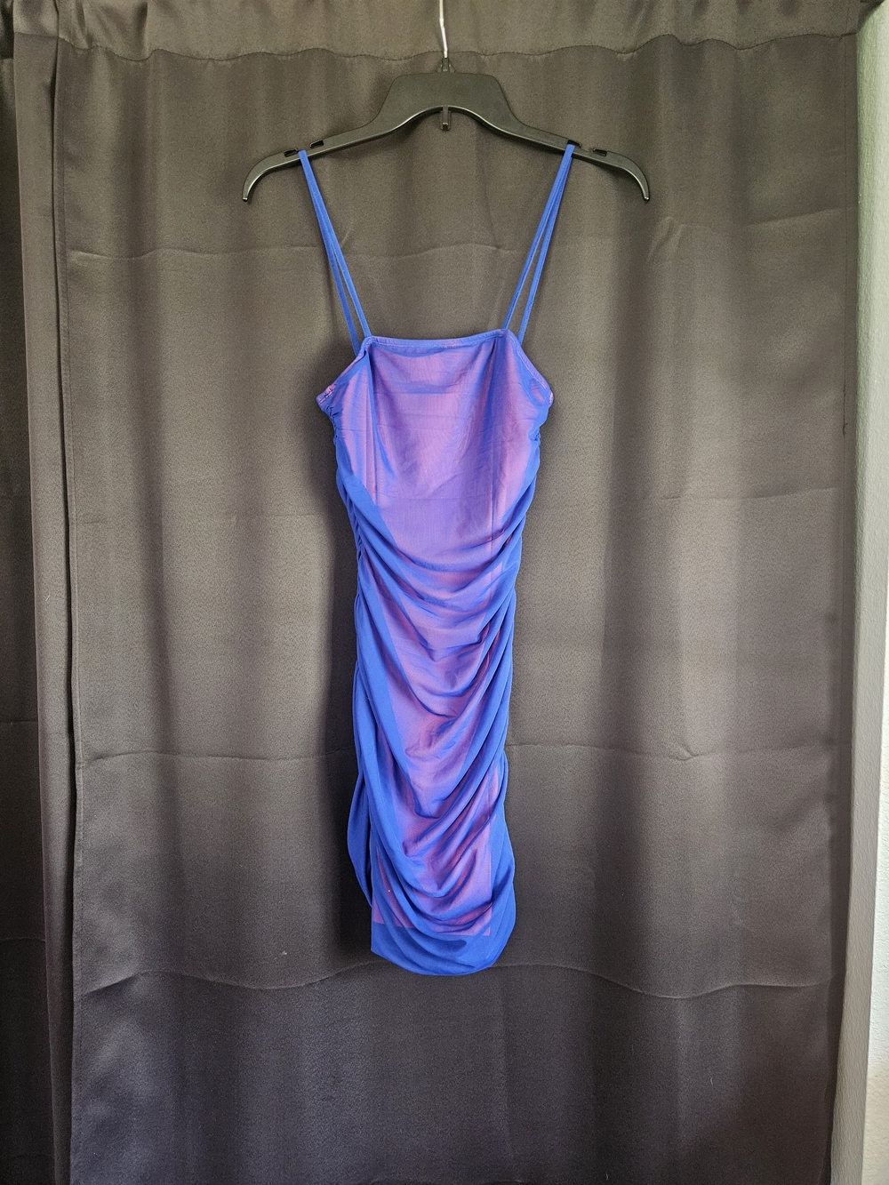 Y2K Blue-Purple Ruched Slip Mini Dress